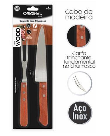 Kit Churrasco Inox Wood com 2 Peças Original Line Ref.SL0457