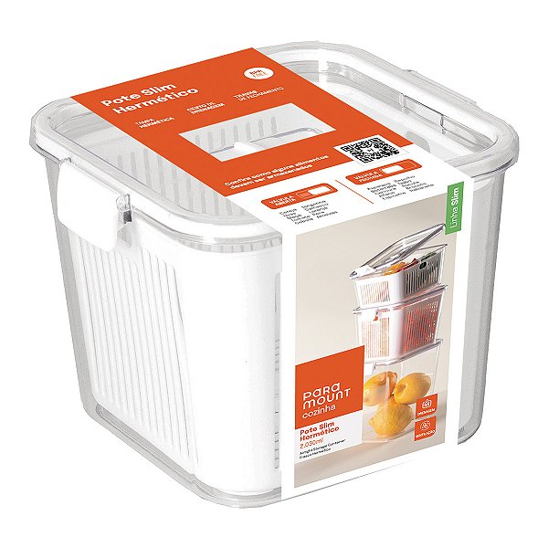 Pote Slim Hermético Multiuso com Cesto Branco 2.030ml Paramount Ref.1777