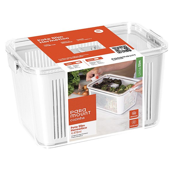 Pote Slim Hermético Multiuso com Cesto Branco 4.470ml Paramount Ref.1773