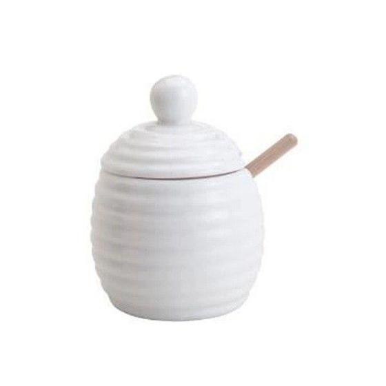 Meleira de Porcelana com Espátula em Madeira 250ml Hauskraft Ref.PCLN-016