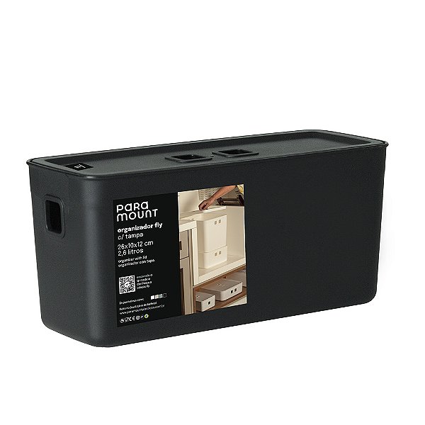 Organizador com Tampa 26x10x12cm Fly 2,6 Litros Preto Paramount Ref.4555