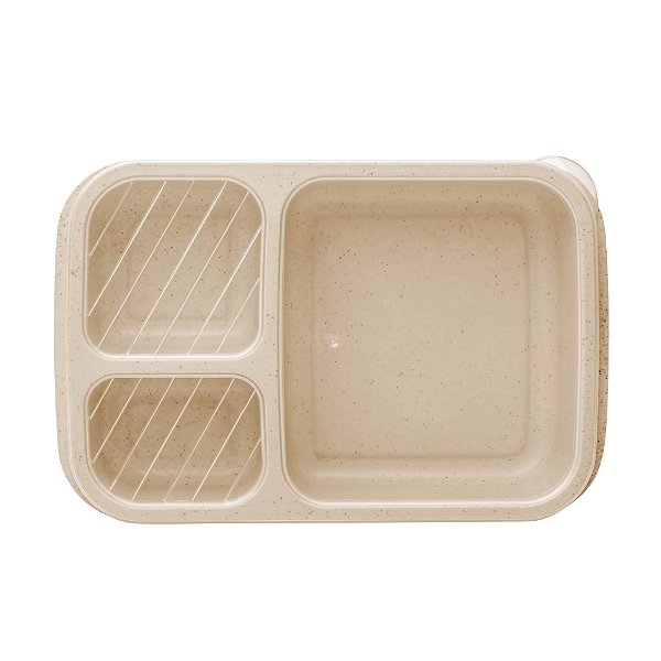 Marmita de Bambu e PP Rosa com Tampa e 3 Compartimentos Lines 22,5x15cm Lyor Ref.220835