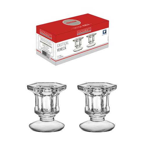 Castiçal Veneza em Vidro 6cm 2 Peças Hauskraft Ref.CH1155