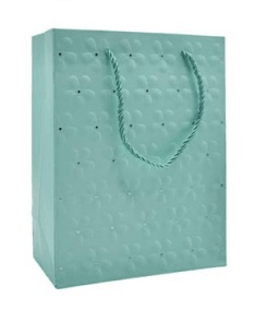Sacola de Presente Relevo Flores Verde Tiffany 30x42x12cm Tokyo Design Multiart Ref.SAC0139
