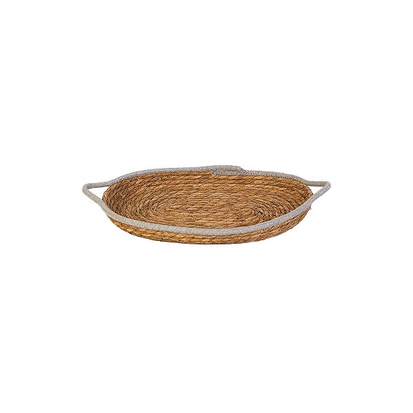 Cesto Oval de Fibra Natural e Algodão com Alça Cinza 42x24x4,5cm Paramount Ref.3063