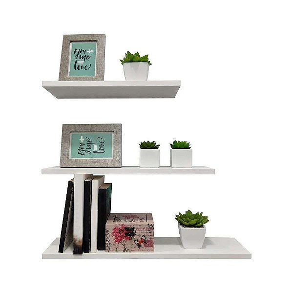 Kit 3 Prateleiras Decorativas Branca 40, 50 e 60cm Sala Quarto