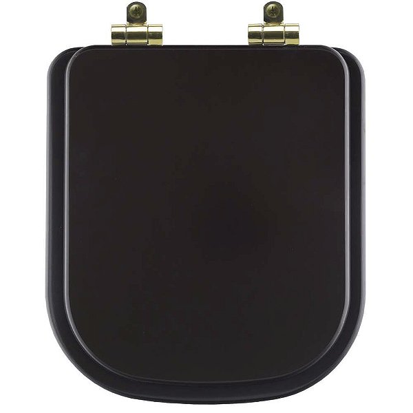 Assento Sanitário Poliéster Soft Close Piano Marrom Fosco para Vaso Deca com Ferragem Dourada