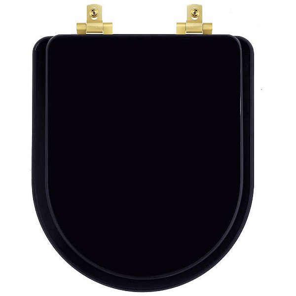 Assento Sanitário MDF Soft Close Level Preto para Vaso Deca com Ferragem Dourada