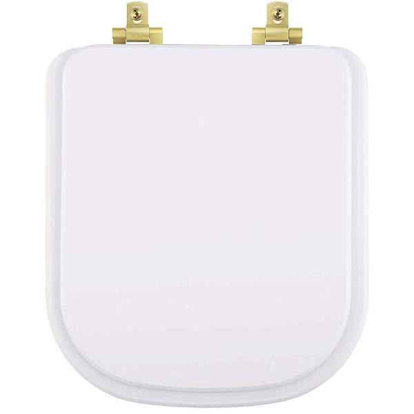Assento Sanitário MDF Soft Close Quadra Branco para Vaso Deca com Ferragem Dourada