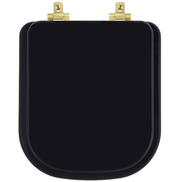 Assento Sanitário MDF Soft Close Quadra Preto para Vaso Deca com Ferragem Dourada