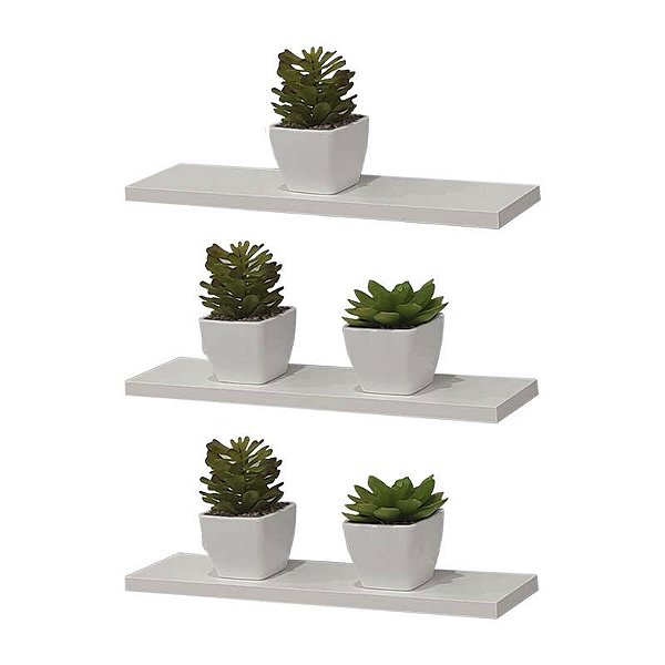 Kit Com 3 Prateleiras Brancas 40x20cm Com Suporte Invisivel