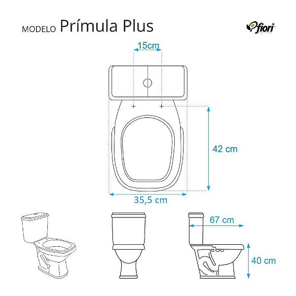Assento Sanitário Poliester Primula Plus Azul para vaso Fiori