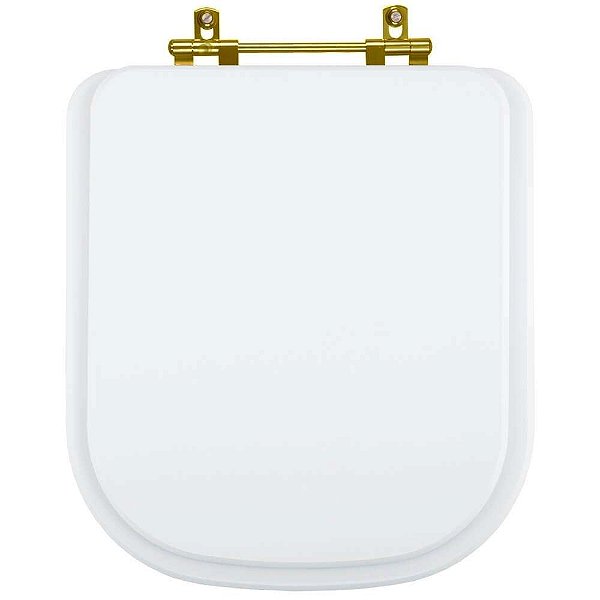 Assento Sanitário Poliester Polo Branco para vaso Deca com Ferragem Dourada