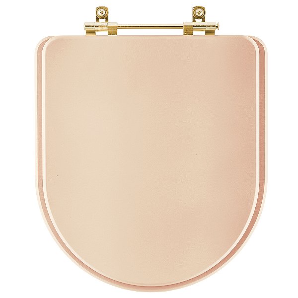 Assento Sanitario Poliester Carrara Rosa Floral Ferragem Dourada para Vaso Deca