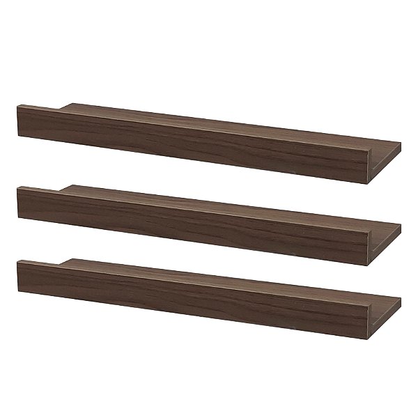 Kit 3 Prateleiras Porta Quadros 30 x 10cm Nogal Suporte Invisível