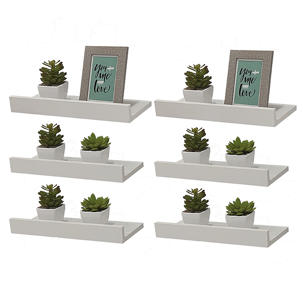 Kit 6 Prateleiras Porta Quadros 50 x 15cm Branca Suporte Invisível