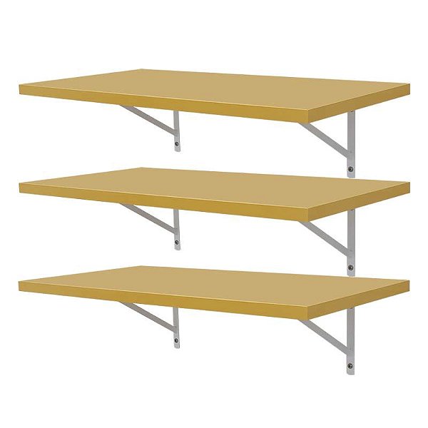 Kit 3 Prateleiras 90 x 25cm Amarela Com Mão Francesa