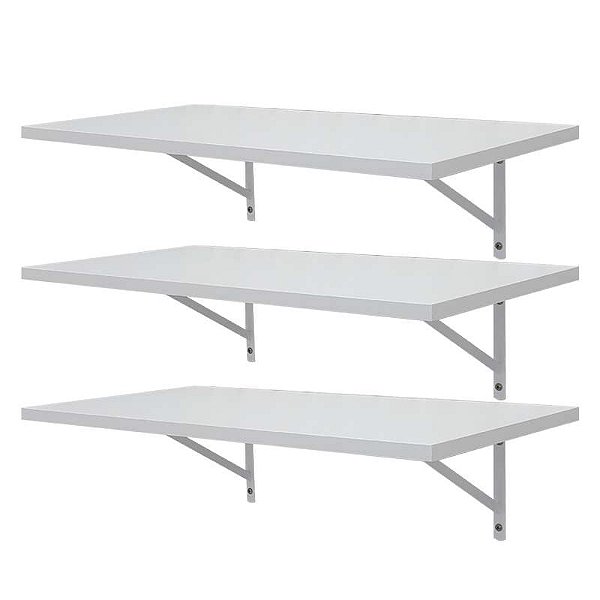 Kit 3 Prateleiras 90 x 30cm Branca Com Mão Francesa