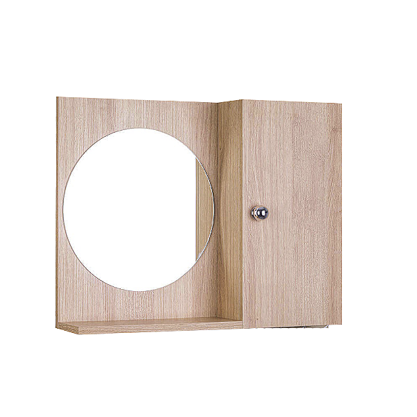 Espelho Redondo para Banheiro com Armário Madeira Clara