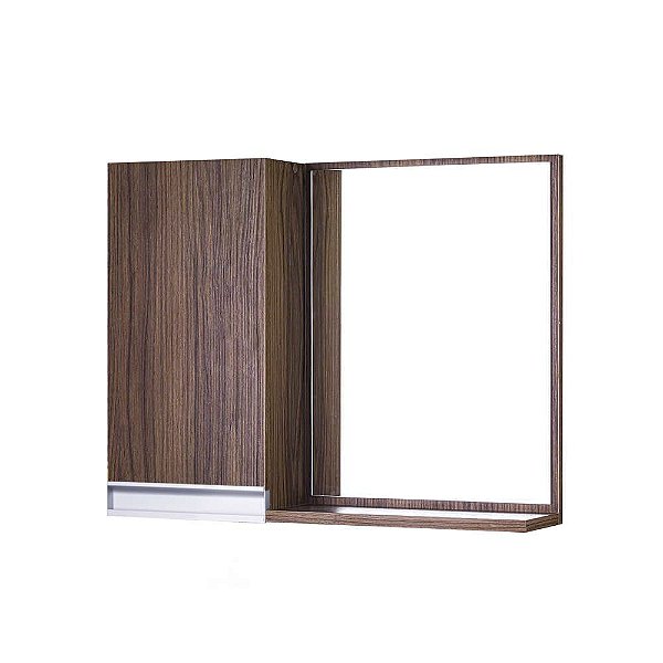 Armário para Banheiro com Espelho Nogal com Puxador de Metal