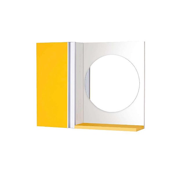 Armário para Banheiro com Espelho Redondo Amarelo Barra Vertical