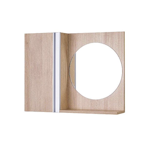 Armário para Banheiro com Espelho Redondo Carvalho Barra Vertical