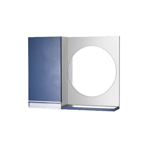 Armário para Banheiro com Espelho Redondo Azul com Puxador de Metal