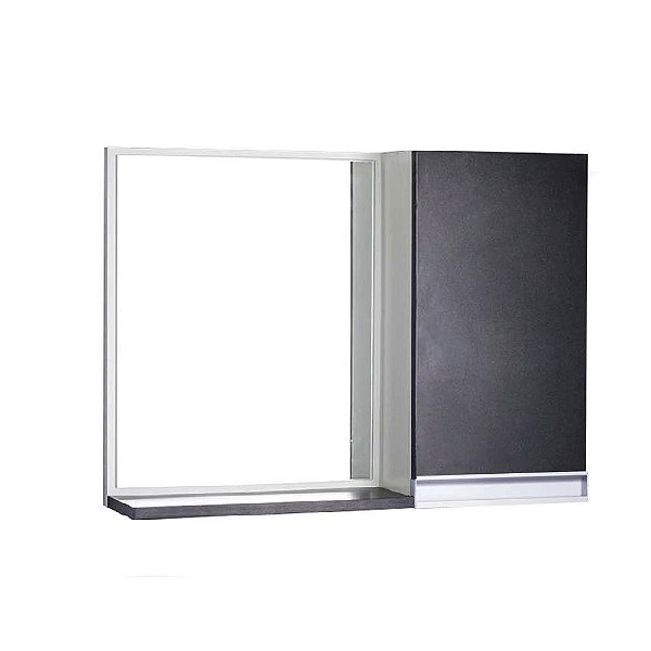 Espelho para Banheiro com Armário Preto e Branco Puxador Metal