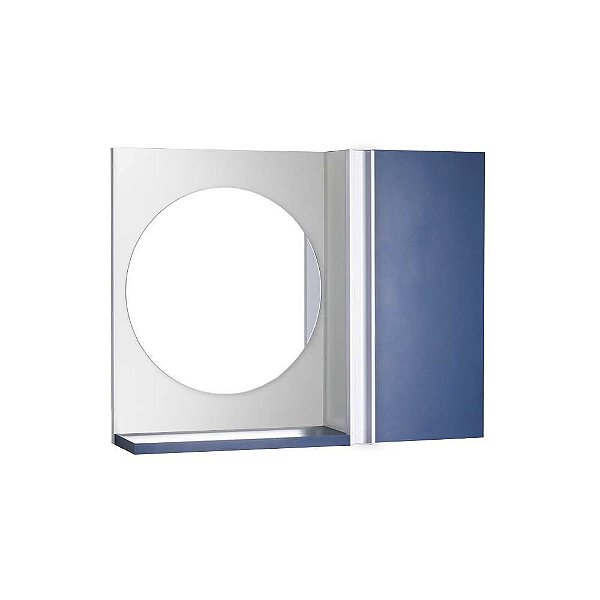 Espelho Redondo para Banheiro com Armário Azul com Barra Vertical