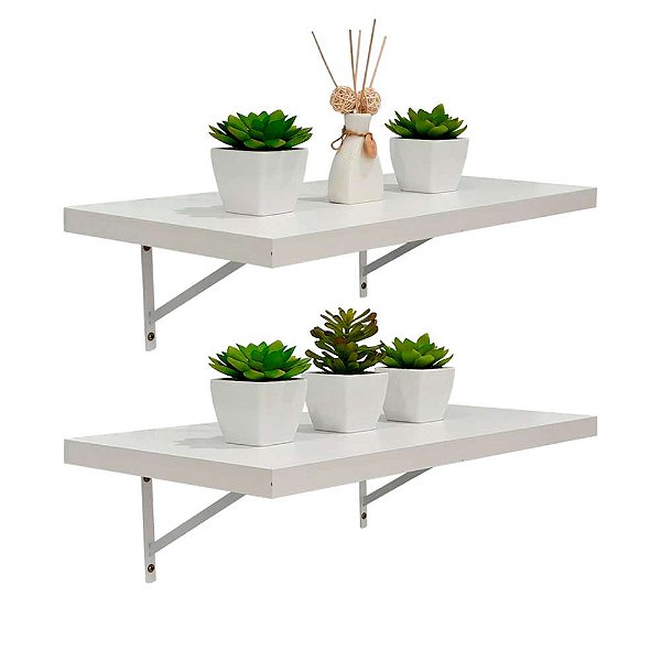 Kit 2 Prateleiras 50 x 20cm Branco Espessura 25mm Mão Francesa