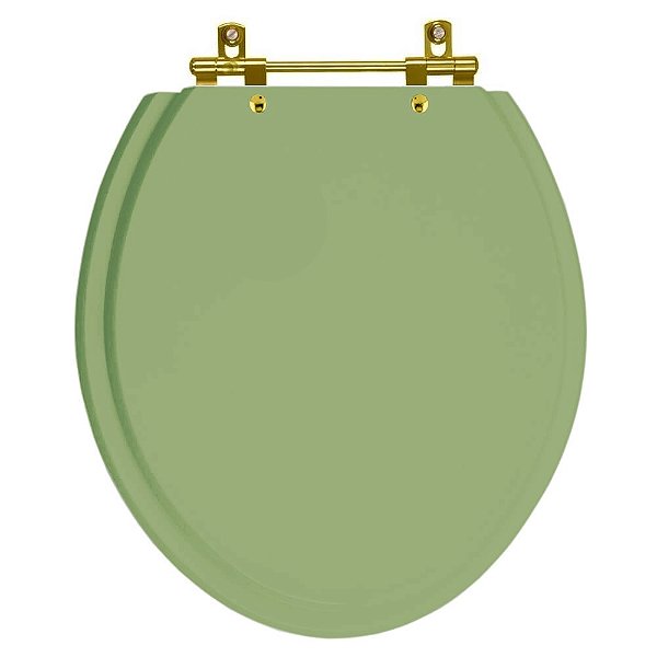 Assento Sanitario Poliéster Convencional Oval Verde Malva para vaso Deca com Ferragem Dourada