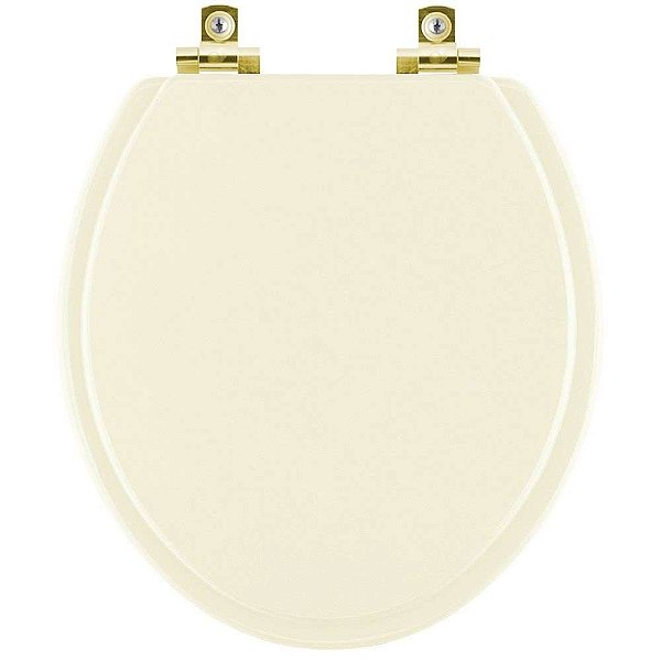 Assento Sanitário Soft Close Convencional Oval Bege Claro com Ferragem Dourada