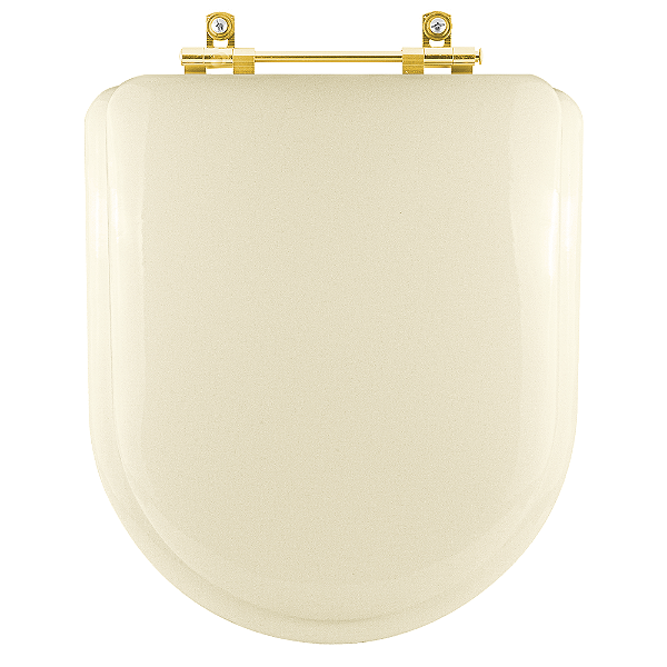 Assento Sanitário Almofadado Carrara Creme Bege Claro para vaso Deca com Ferragem Dourada