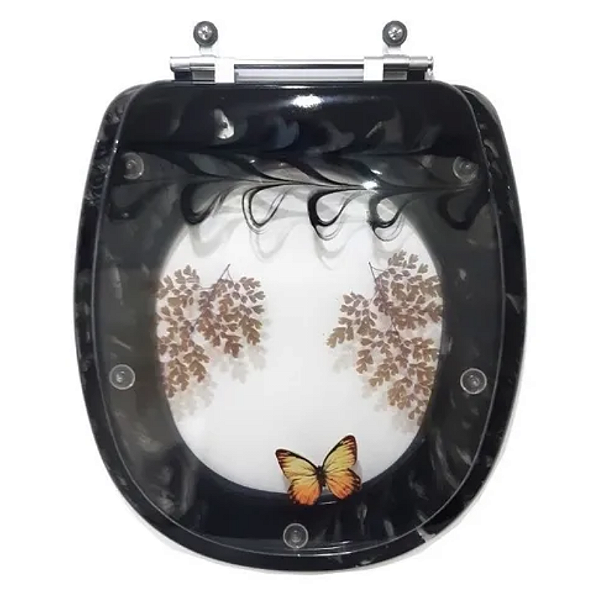 Assento Sanitário Decorada Aspen Preto Para Bacia Deca