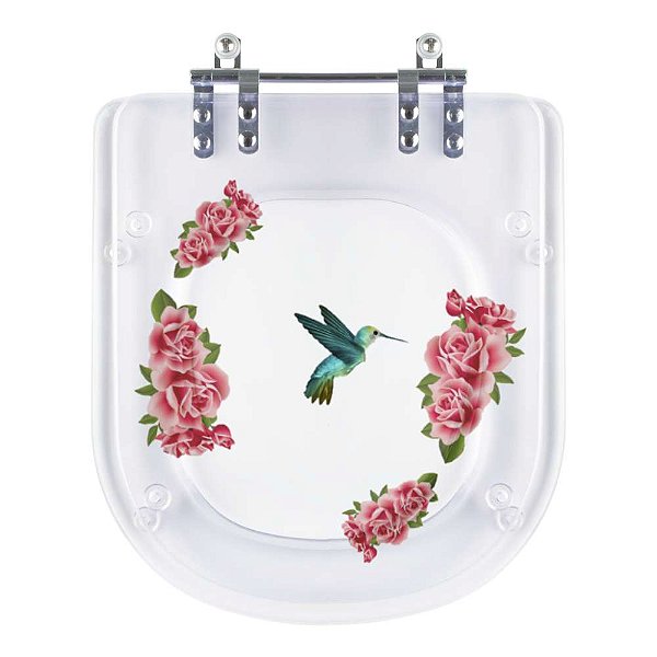 Tampa de Vaso Poliéster Decorada Beija Flor Vogue Plus Transparente para louça Deca