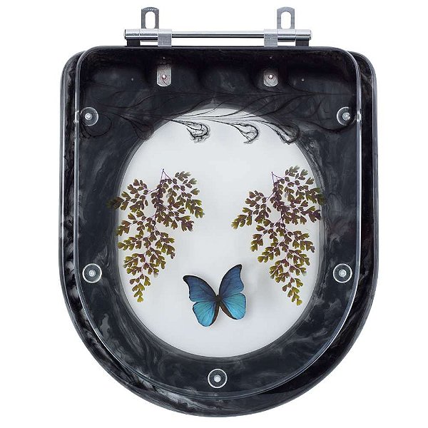 Tampa para Vaso Deca Carrara Preto com Borboleta Azul
