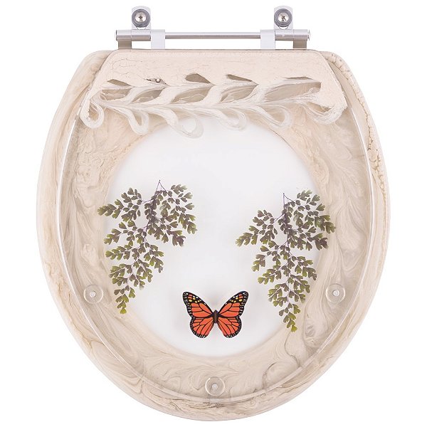 Assento Sanitário Poliester Oval Decorado Biscuit Com Borboleta Vermelha