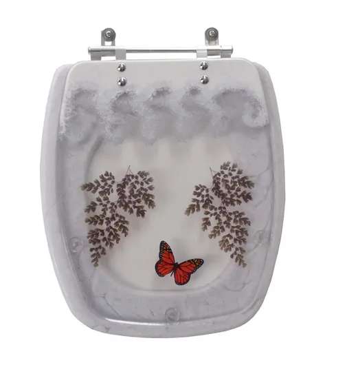 Assento Sanitário Poliester Stylus Decorado Branco Borboleta Vermelha