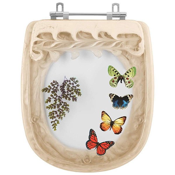 Tampa de Vaso Sanitário Poliéster Paris Bone Decorado com Borboletas para louça Ideal Standard