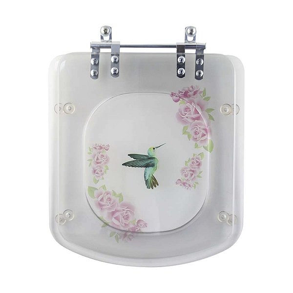 Tampa de Vaso Sanitário Poliéster Bali Transparente Decorado com Beija-Flor para louça Incepa
