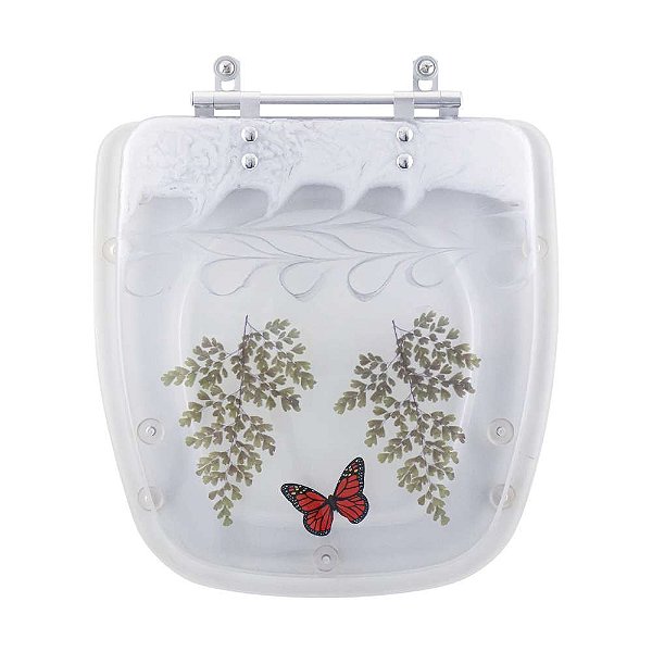 Tampa de Vaso Fit Transparente Marmorizado Branco Decorado Borboleta para louça Celite
