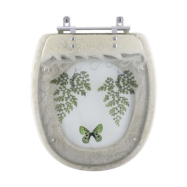 Tampa de Vaso Ascot Bege Decorado Borboleta Verde para louça Ideal Standard