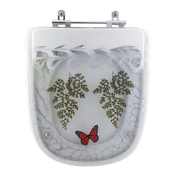 Tampa de Vaso Ibiza Branco Decorado Borboleta Vermelha para louça Incepa