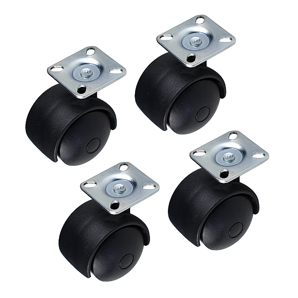 Kit 4 Rodinhas Rodízio Preto para Móveis 40mm com parafusos