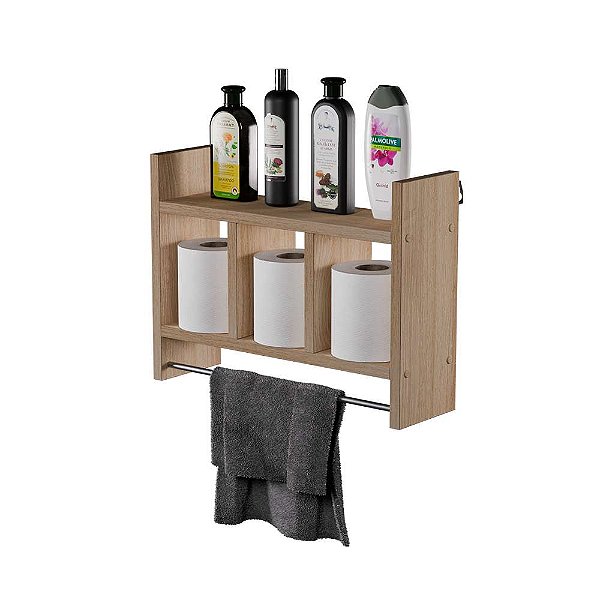 Nicho Porta Toalha Carvalho para Banheiro 45 x 30cm