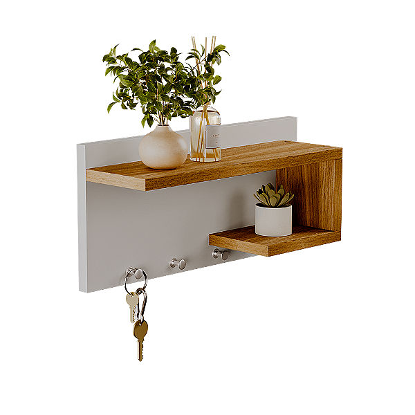 Porta Chaves Nero Organizador Decoração Casa Branco e Freijó