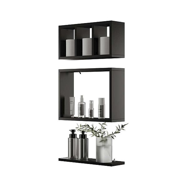 Nicho Prateleiras Decorativa 40x12cm Eze Preto para Banheiro
