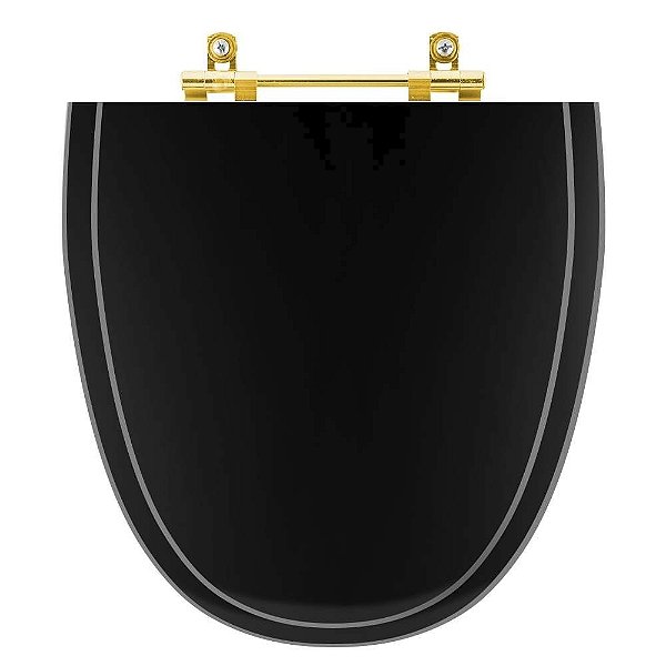 Tampa de Vaso Laqueado Aloha Preto para bacia Celite com Ferragem Dourada