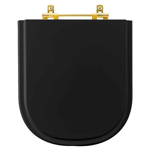 Tampa de Vaso Poliéster Life Preto para bacia Celite com Ferragem Dourada