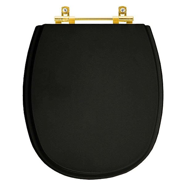 Tampa de Vaso Poliéster Fast Preto para bacia Deca com Ferragem Dourada